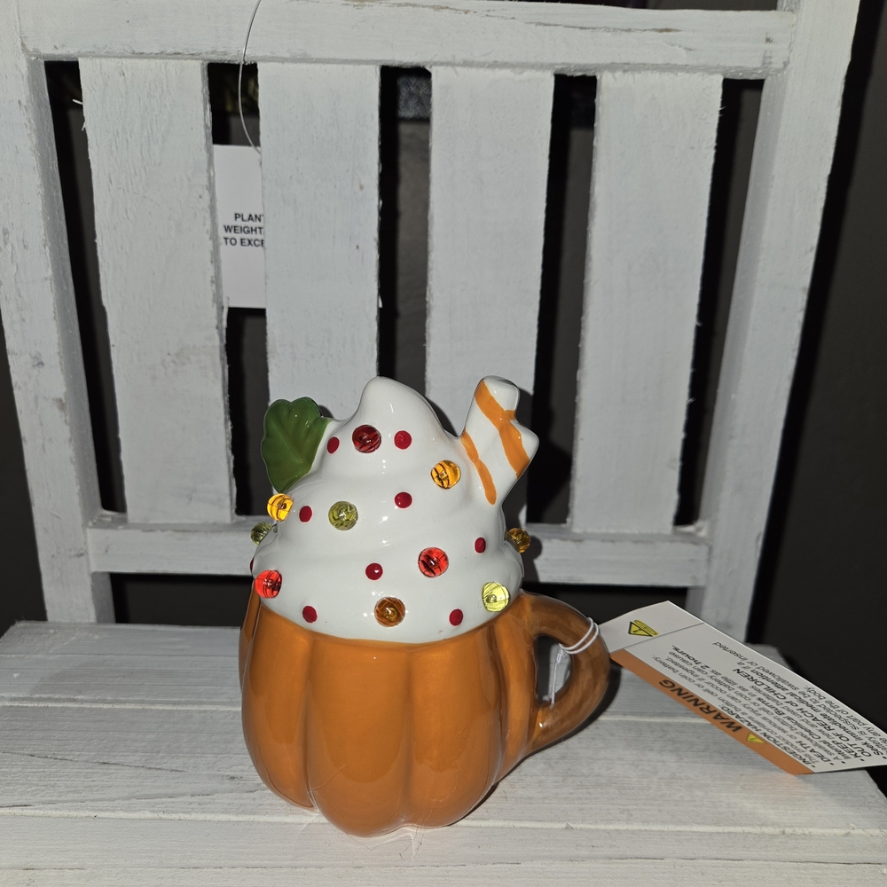Hobby Lobby Fall Pumpkin Mug with Whip -Lights Up!